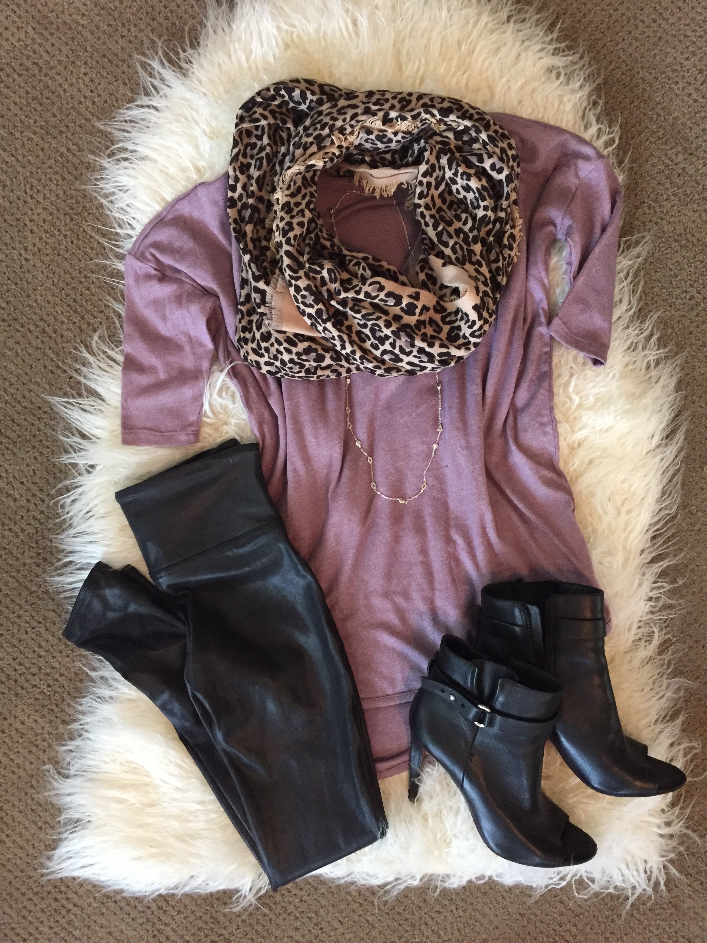 mauve, Express, Tshirt, slouchy, casual, dressy, spanx, faux leather, leggings, night out, leopard, scarf, fall fashion, open toe booties, leather, BCBGeneration