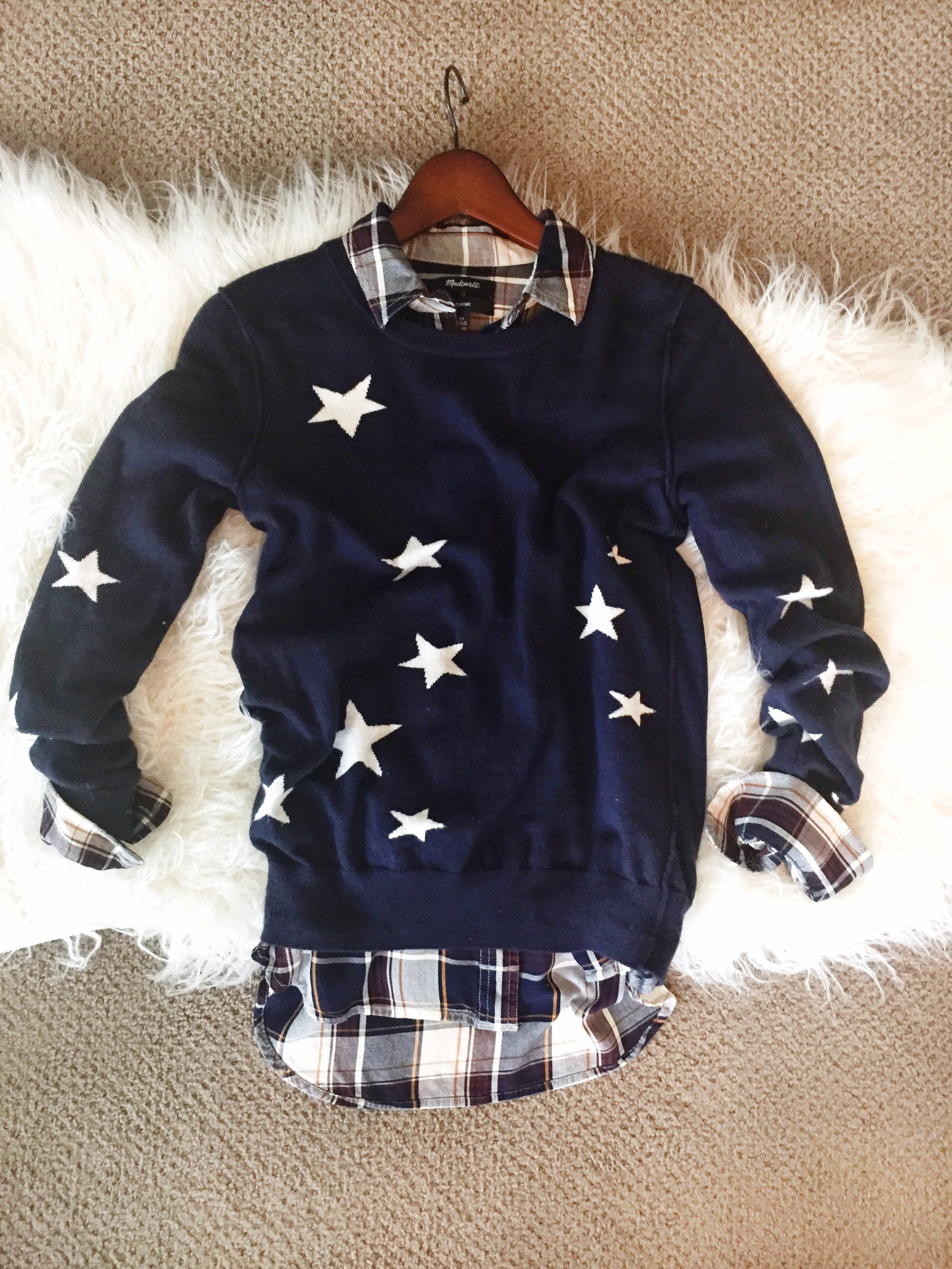 crew neck, sweaters, preppy, stars, stripes, layers, wear it, find your style, method39, navy, casual, everyday style