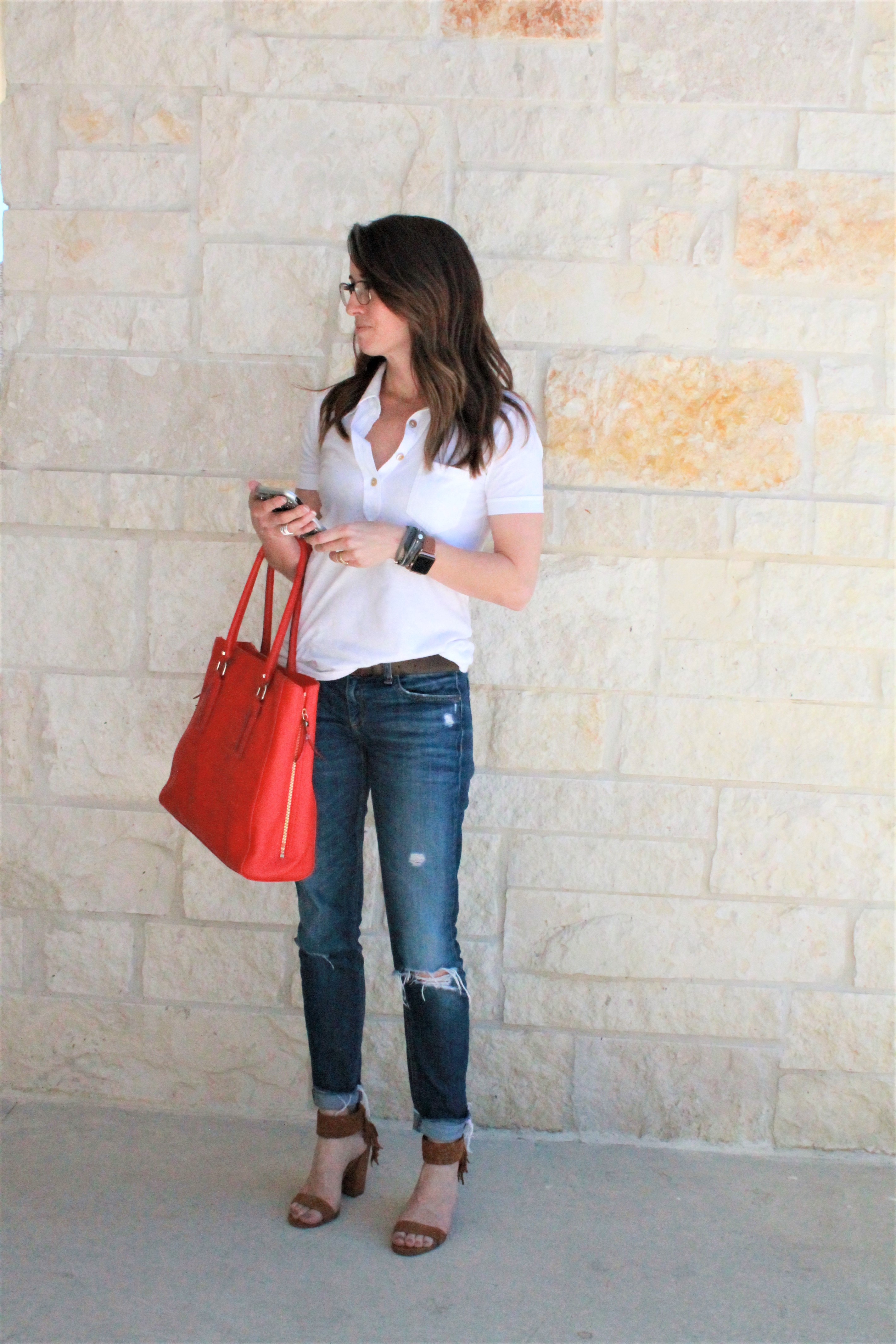 wardrobe stylist, personal stylist, method39, everyday street style, mom on the go, casual, classic, my style, red, white, blue, heels, today's look